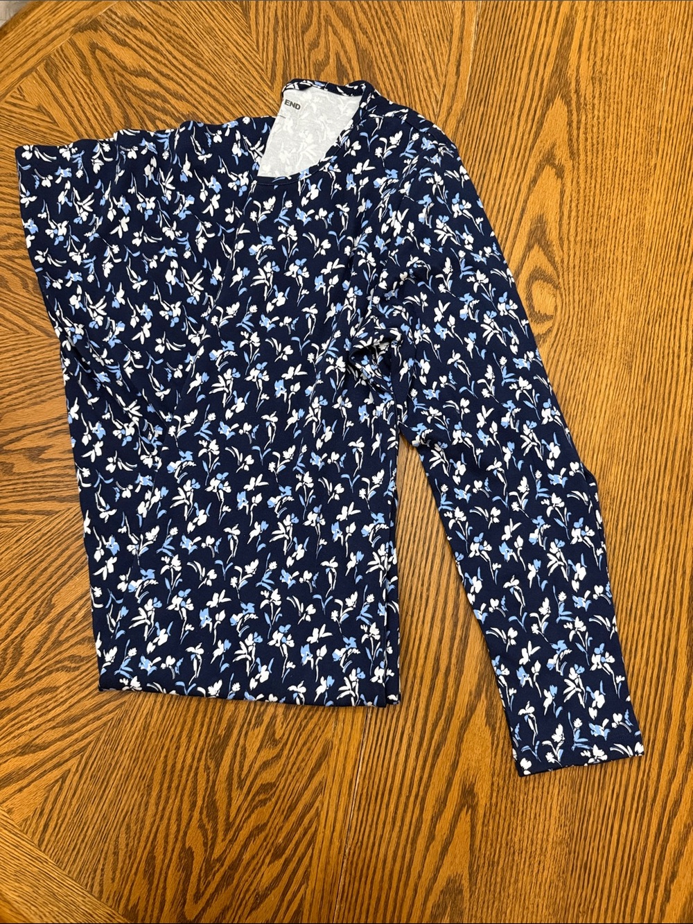 Lands' End Navy Floral Long-Sleeve Pajama Top Gown New In Bag Sz Med 10-12
